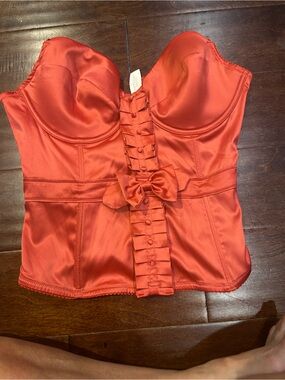 NWT Victoria Secret-  Red Satin Bustier Corset Top with Front Bow. 36D